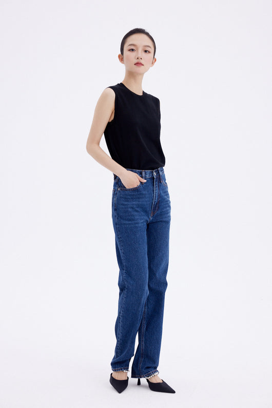 Jeans Rectos Azul Oscuro para Mujer - Estilo Simple y Versátil - Image 12