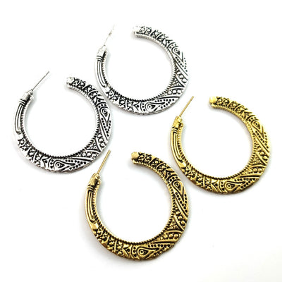 Aretes Vintage Grabados en C - Aleación Elegante - Image 3