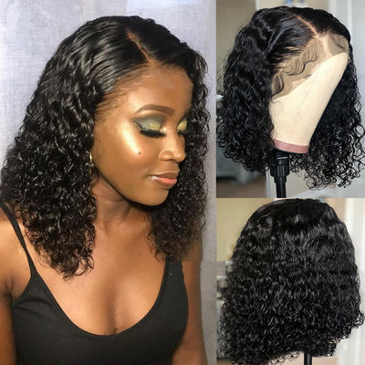 Peluca Rizada Corta Estilo Europeo Americano con Encaje Frontal - Cabello Rizado Africano Negro