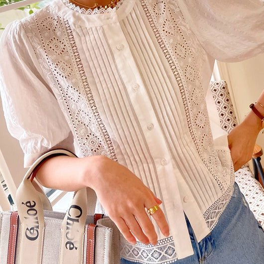 Blusa Blanca Francesa Elegante para Primavera y Verano - Image 13