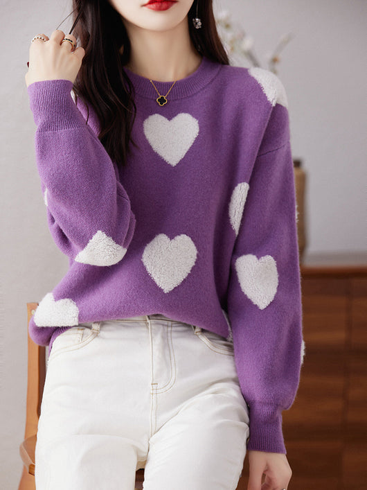 Suéter de Cuello Redondo en Lana Pura para Mujer - Diseño Love - Image 8