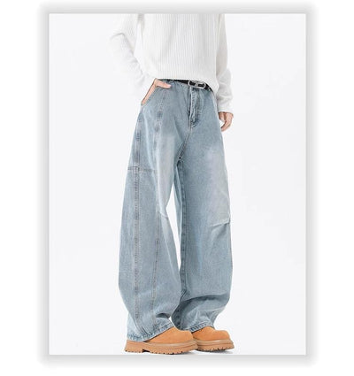 Pantalones Vaqueros Holgados Retro con Pliegues Lavados para Hombre - Image 17