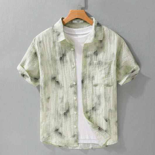 Camisa de Lino Estampada Manga Corta Fresca para Verano - Image 6
