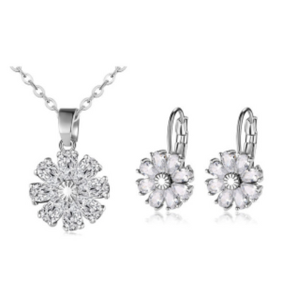 Collar y Aretes de Diamante Floral con Circón y Cobre - Image 13