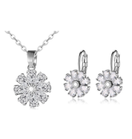 Collar y Aretes de Diamante Floral con Circón y Cobre - Image 13