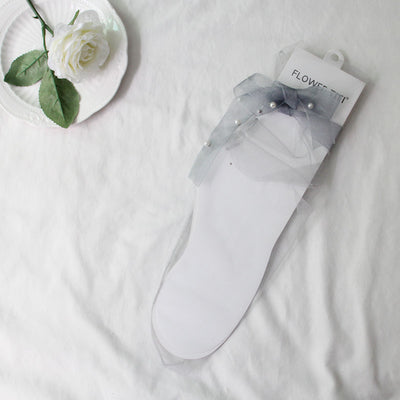 Calcetines de Malla Transparente con Moño y Perlas - Image 13