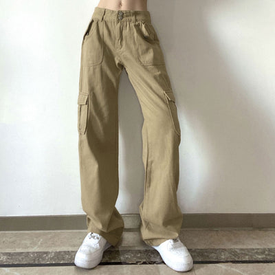 Pantalones Casuales Sueltos de Cintura Baja para Mujer - Corte Recto y Drapeado