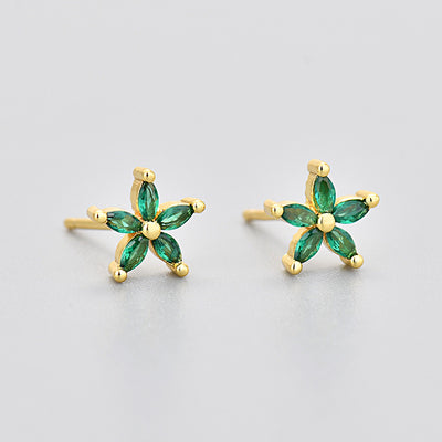 Aretes de Piedra de Caballo con Flor de Cinco Pétalos y Diamantes de Color - Image 11