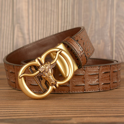 Cinturón para Hombre con Hebilla Automática Estilo Retro Cabeza de Buey - Image 3