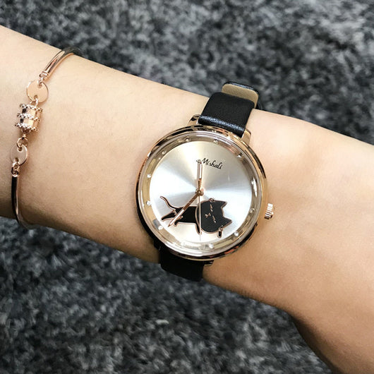 Reloj Cinturón Piel con Gato Movible - Diseño Creativo para Mujer - Image 3