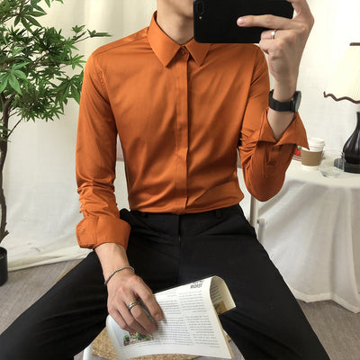 Camisa Manga Larga Slim Fit Color Sólido para Hombre - Image 6