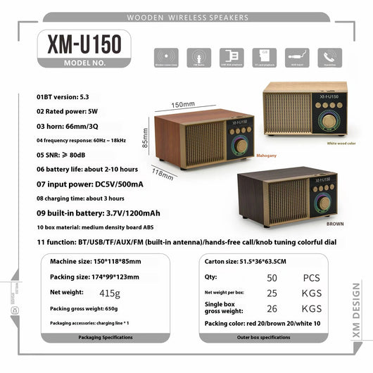 Parlante Bluetooth Retro Portátil con Subwoofer - Image 5