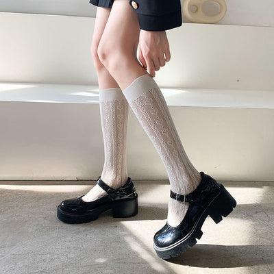 Calcetines JK Lolita Japonesa con Diseño Hueco y Detalle de Corazón - Image 9