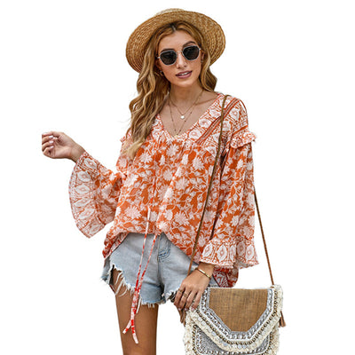 Blusa Bohemia de Verano con Volantes y Escote en V - Image 9