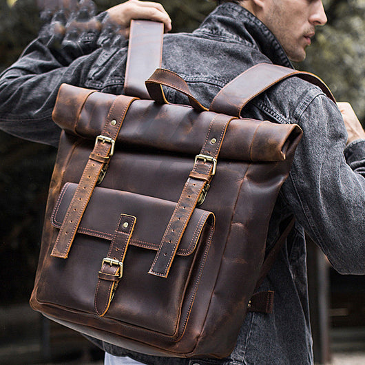 Mochila de Viaje en Cuero Crazy Horse para Hombre - Image 10