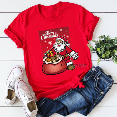 Playera Navideña Roja para Parejas - Diseño Reno y Santa - Image 30