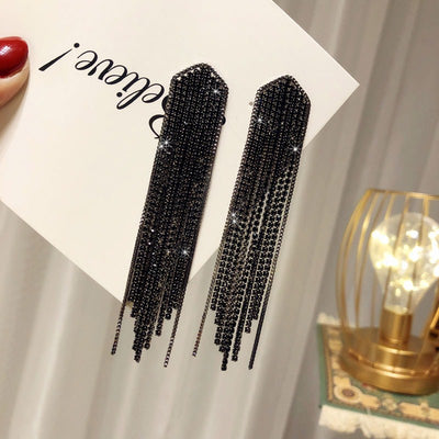 Aretes Largos de Espinela Negra con Borla en Plata - Image 12