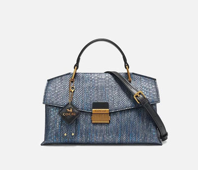 Bolso de Mano Azul con Textura de Serpiente - Diseño Premium para Mujer - Image 10