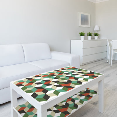 Waterproof self-adhesive wall sticker with a geometric 3D cube pattern in green, teal, orange, black, and white. - Image 9