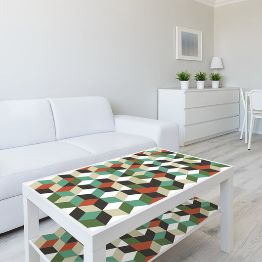 Waterproof self-adhesive wall sticker with a geometric 3D cube pattern in green, teal, orange, black, and white. - Image 9