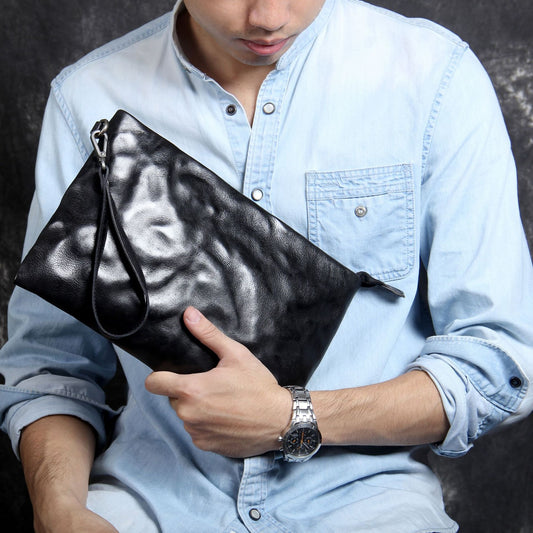 Bolsa de Mano Retro en Cuero Genuino - Estilo Casual Vintage para Hombre