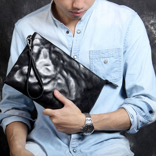 Bolsa de Mano Retro en Cuero Genuino - Estilo Casual Vintage para Hombre