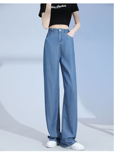Pantalones Lyocell Rectos Cintura Alta Efecto Seda Pierna Ancha - Image 17