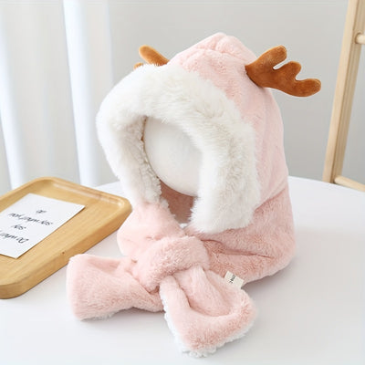 Gorro Infantil Cálido con Orejas de Conejo y Astas de Venado - Conjunto con Bufanda Polar para Niñas - Image 6