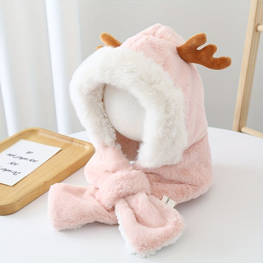 Gorro Infantil Cálido con Orejas de Conejo y Astas de Venado - Conjunto con Bufanda Polar para Niñas - Image 6