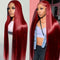 Peluca Roja Vino Cabello Liso Frente de Encaje