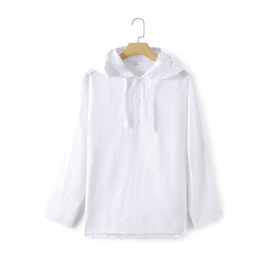 Camisa Suelta de Lino para Hombre con Capucha y Color Sólido - Image 6