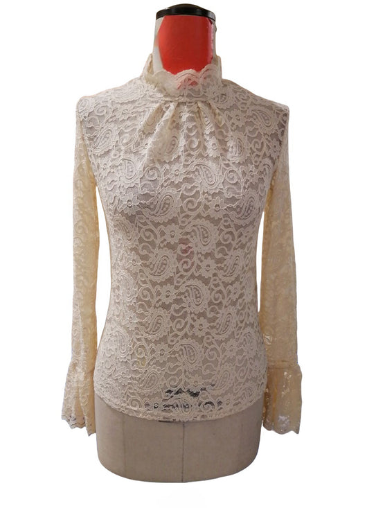 Blusa Ajustada de Encaje Paisley con Mangas Acampanadas Reductora - Image 17
