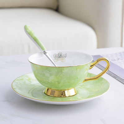 Juego de Café Minimalista en Porcelana Ósea con Filete Dorado - Image 3