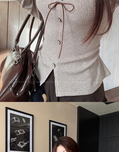 Blusa Elegante Francesa Cuello V Manga Larga Ajustada con Botones - Image 11