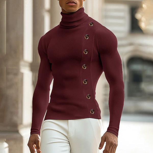 Suéter Cuello Alto para Hombre con Botones - Diseño Clásico Europeo