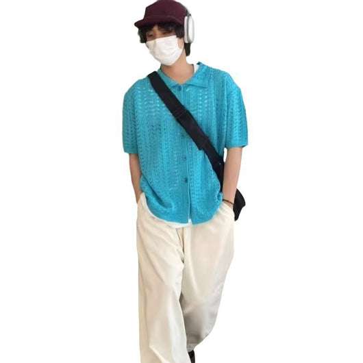 Camisa Calada Tejida Retro Unisex - Diseño Minimalista y Fresco - Image 2