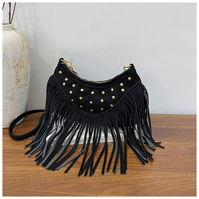 Bolsa Mensajera Retro Casual con Flecos y Remaches de Gran Capacidad - Image 23