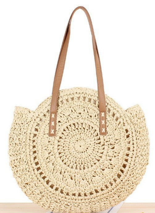 Bolsa de Playa Redonda Tejida a Mano - Bolso Cruzado de Ratán para Mujer - Image 47