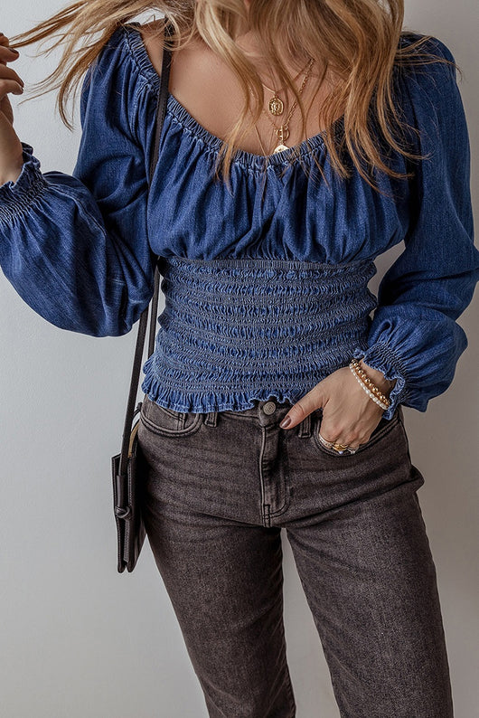 Blusa Denim con Escote en V y Mangas Largas para Mujer - Image 26