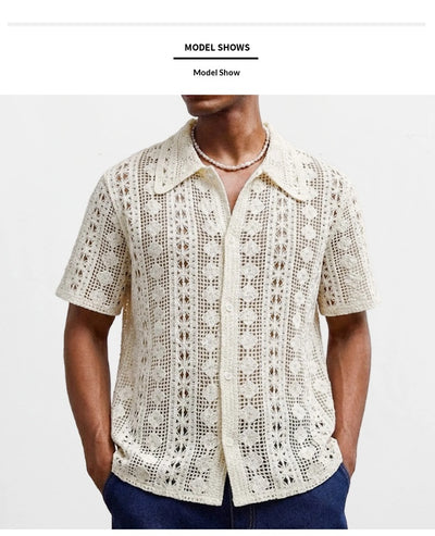 Cardigan Tejido Hueco de Manga Corta para Hombre - Image 10