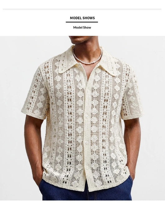 Cardigan Tejido Hueco de Manga Corta para Hombre - Image 10