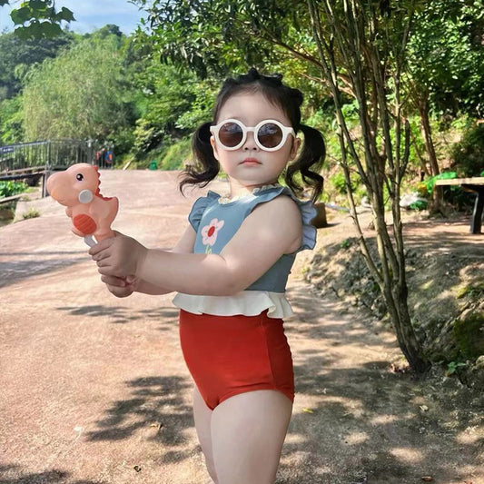 Traje de Baño Niña Estampado Encaje Secado Rápido Playa Verano