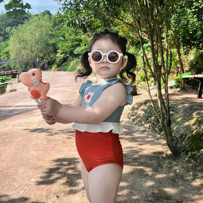 Traje de Baño Niña Estampado Encaje Secado Rápido Playa Verano