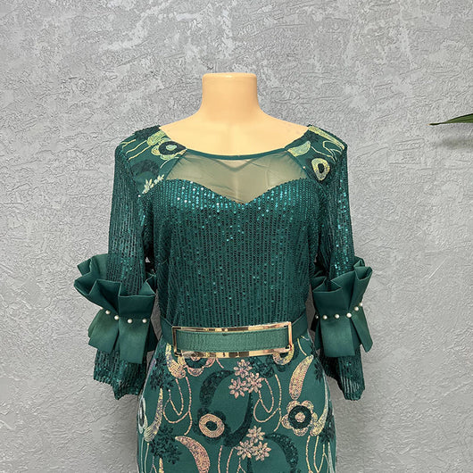 Vestido Formal Elegante Cuello Redondo Manga Corta Ajustado - Image 10