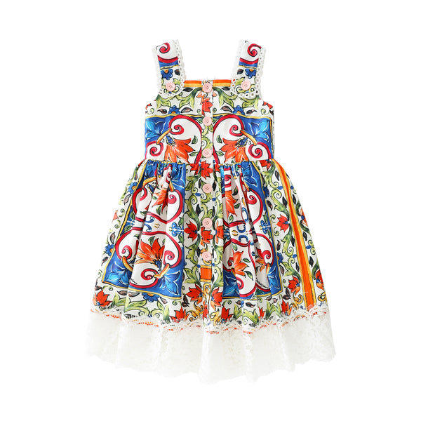 Vestido Princesa Infantil con Tirantes y Encaje Elegante