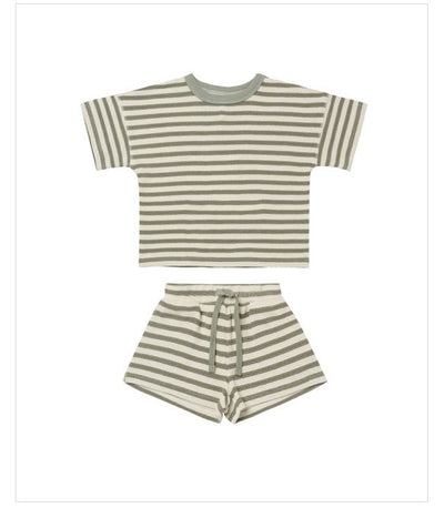 Conjunto de Dos Piezas para Niña con Shorts y Blusa Acanalada a Rayas - Image 3