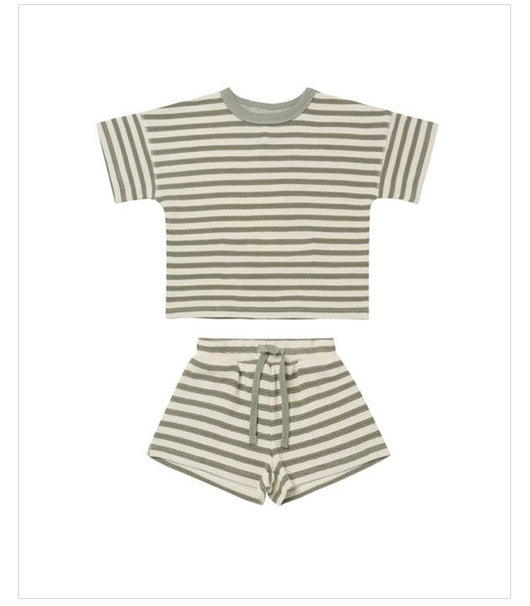 Conjunto de Dos Piezas para Niña con Shorts y Blusa Acanalada a Rayas - Image 3