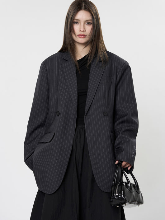 Blazer Casual de Solapa Ancha con Rayas - Silueta Esbelta y Temperamento Refinado - Image 28