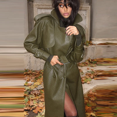Abrigo de Cuero Largo para Mujer - Elegancia Sofisticada para Otoño e Invierno - Image 6