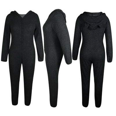 Pijama Enterizo Cálido con Capucha y Orejas - Felpa Suave de Color Liso - Image 16